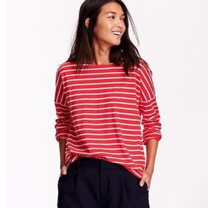 Relaxed Boat-Neck Tee Red Striped Top